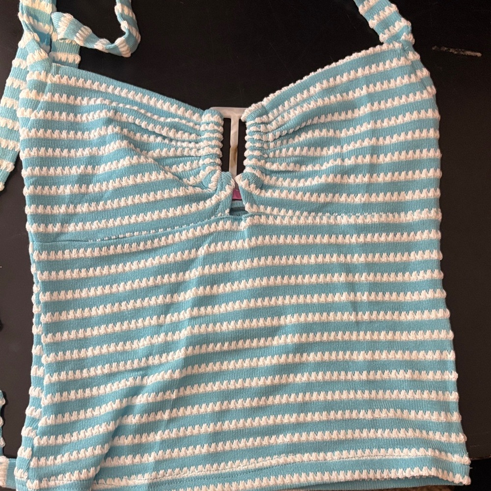 Brand New Edikted Striped Blue and White Halter Top